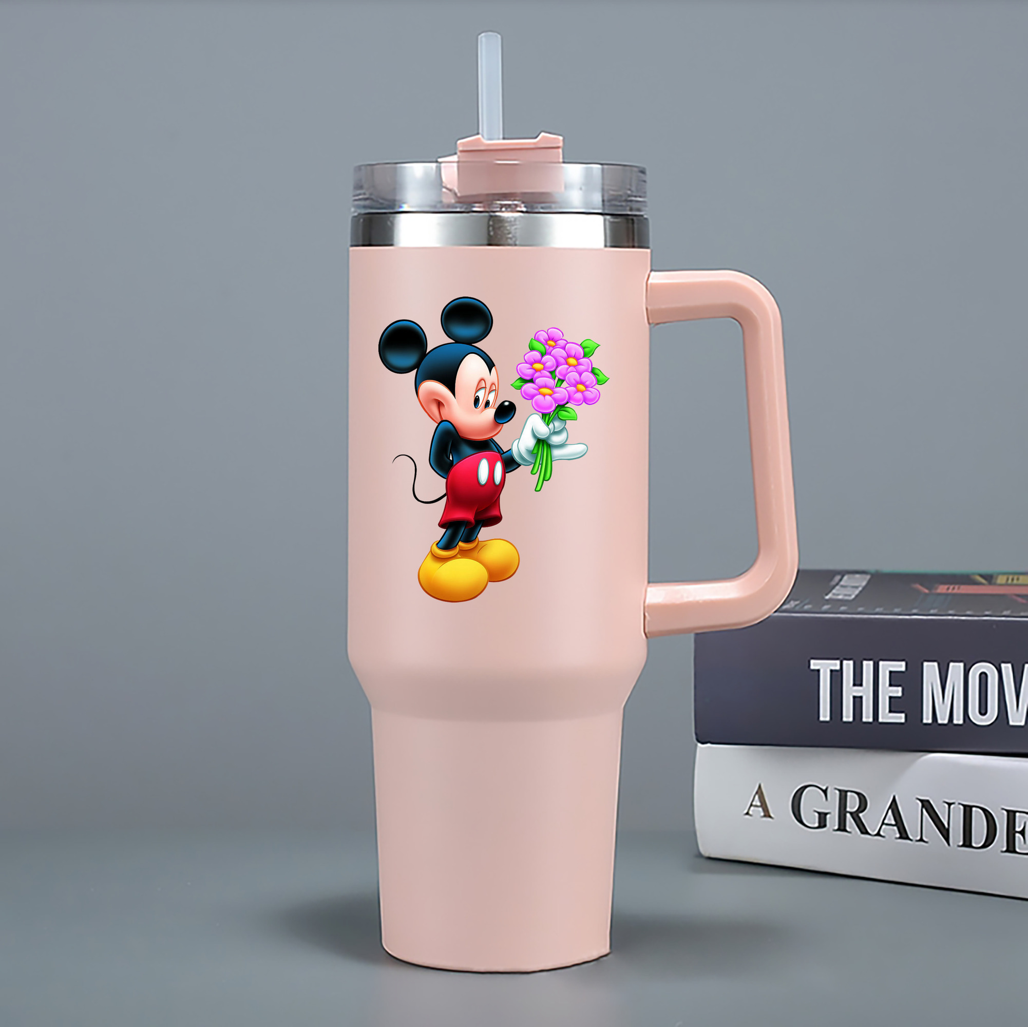 （画像用） ミッキーマウス Mickey Mouse 1200mL車用タンブラー - クリスタルステッカー（プラスチックストロー付き）